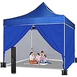 Pavillon 3x3m Faltpavillon Pop-up Partyzelt Wasserdicht mit Seitenteile, UPF50+ Sonnenschutz Gartenpavillon mit Sandsäcke & Rolltasche für Sommerfest, Campen, Kommerzielle, Blau
