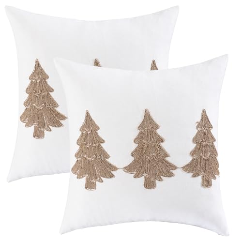 Tosleo 2er Set Winter Kissenbezüge Seilstickung Tannenbäume...