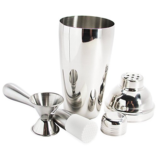 Bar Products Drink Mixer Set - Cocktail shaker 24 oz. Jigger and Mojito Muddler. Create Delicious Beverages with this Stainless Steel kit.