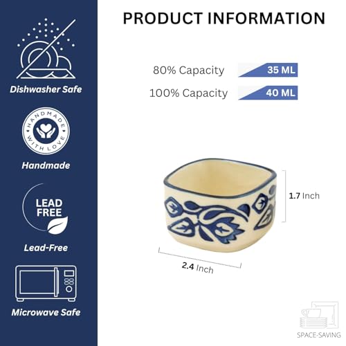Image of Freakway Handpainted Floral Studio Pottery Ceramic Chutney Bowl Set (40 ML, Small, Set of 6, Blackand Off White)