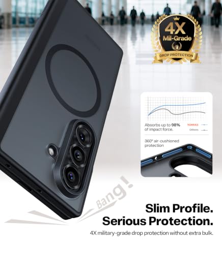 Image of TORRAS Magnetic Slim for Samsung Galaxy Z Fold 8 Ultra Case Matte Black | 2x Screen Protector Included, Fit for MagSafe, 4X Military Grade Hinge Protection Shockproof, Translucent, Silk-Smooth Feel