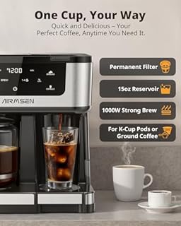 AIRMSEN 12-Cup Programmable Dual Coffee Maker – Single Serve Machine for K-Cup Pods & Ground, 1000W Fast Brew, Delay Start, 2H Keep Warm, Touchscreen, 60oz Tank, Glass Carafe – Home & Office