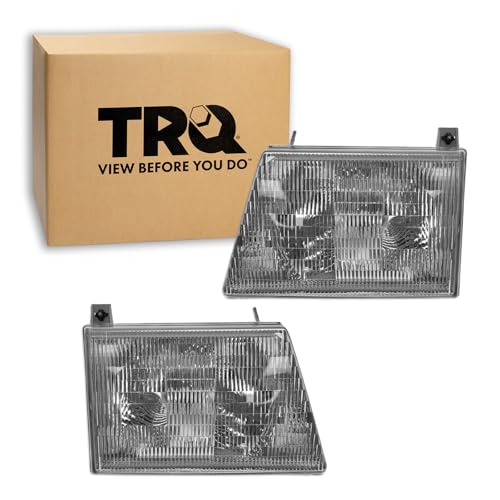 Image of TRQ Driver and Passenger Side Headlight Assembly Set Compatible with 97-02 Ford E150 E250 Econoline 99-07 Ford E350 Super Duty 03-07 Ford E150 E250 E450 Super Duty
