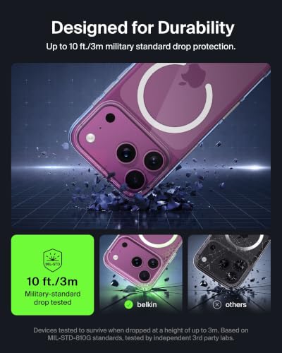 Image of Belkin iPhone 18 Pro / 17 Pro, Qi2 Compatible, Up to 3m Drop Protection, Nano-Titan Protection, UV Resistant, Raised Edges & Camera Control, Clear
