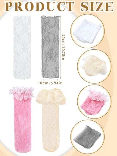 Image of Geyoga 4 Pairs Women's Lace Socks Ankle High Lace Loose Sheer Mesh Slouch Socks for Women