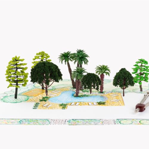 Image of Housoutil Model Scenery Landscape Trees 20 Pcs Miniature Tree Models 1.18-3.15 in Dark Green Diorama Artificial Tree for N Scale Train Layout Model Landscape Scenes Crafts