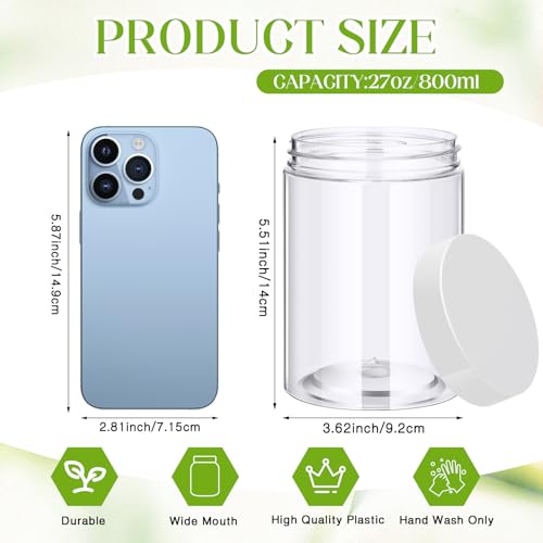 Image of Patelai 4 Pcs Plastic Jars Wide Mouth with Lids,27 Ounce,Clear