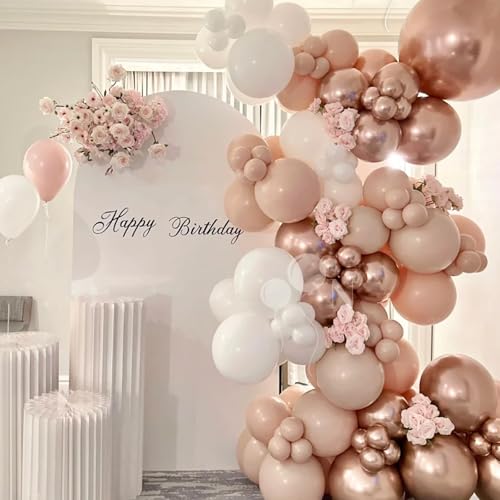 Image of Voircoloria 130pcs Metallic Rose Gold Balloons Different Sizes 18 inch 12 inch 10 inch 5 inch Chrome Rose Gold Balloon Garland Arch Kit for Graduation Birthday Baby Shower Wedding Anniversary Party Decorations