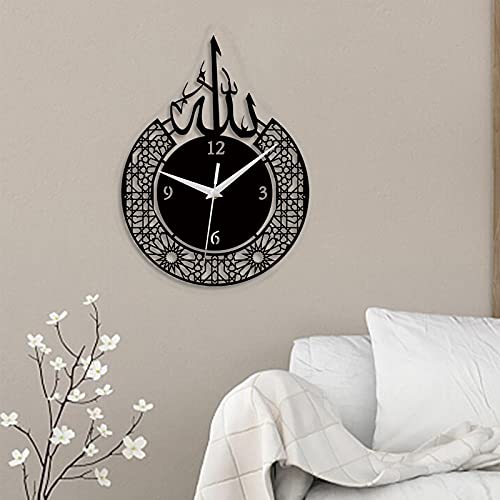 Magideal Religious Islamic Wall Clock Acrylic Muslim Ramadan Eid Mirror Wall Clock Vintage Irregular Hanging Clock For Bedroom Living Room Decoration, Black #TOP4