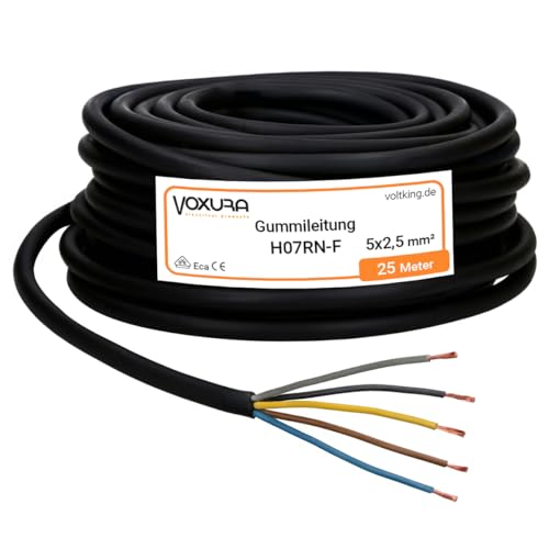 Voxura H07RN-F 5x2 5 mm 25 Meter Gummileitung flexibel mit Schutzleiter 5G2 5 UV-resistent ölbeständig für Außenbereich Campingkabel Baustellenkabel