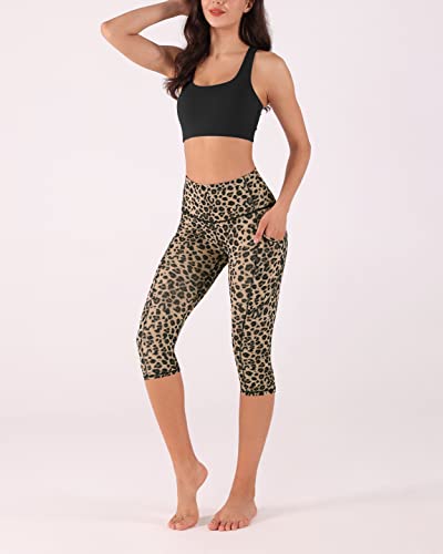 Ododos High Waisted Printed Yoga Capris Leggings With Pocket For Women, Leopard, Medium #TOP1