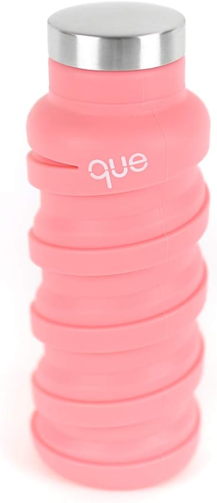 que Bottle | Designed for Travel and Outdoor. Collapsible Water Bottle - Food-Grade Silicone/BPA Free/Lightweight/Eco-Friendly - 12oz (Coral Pink)
