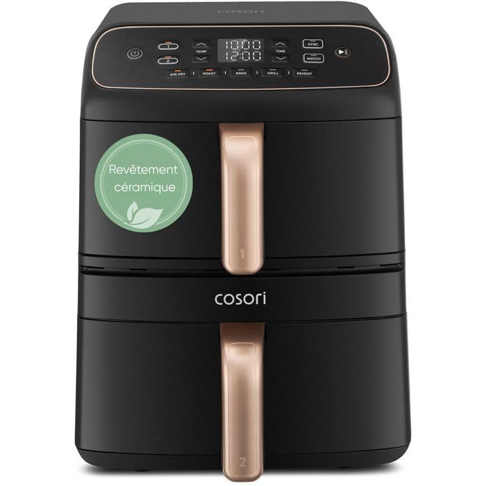 Friteuse sans huile COSORI - Turbo Tower Compact - Capacité 8,6 L - 2 cuves - 5 programmes - 2630W - Noir