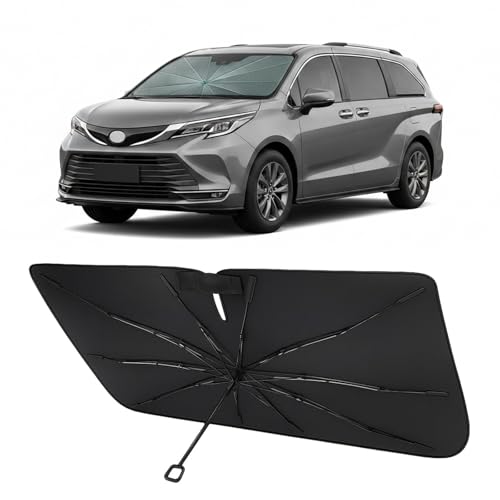Image of Proadsy Custom Fit 2021-2026 Toyota Sienna Windshield Sun Shade Umbrella | Advanced Ice Crystal Material, -54F Cooler, Zero-Gap Sunblock, Instant Setup & Foldable Design for Summer Parking, Daily Use