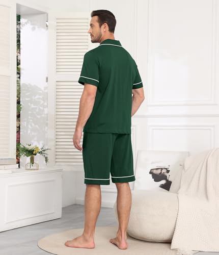 CF Mens 100% Cotton Pajamas Set Summer Shorts Button Down Pjs Soft Short Sleeve Lounge Set with Pockets & Front Fly2