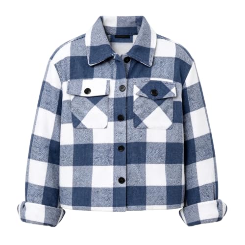 Cropped Shacket Women Button Down Plaid Collared Cropped Barn Jacket Women - image 5