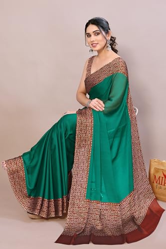 Image of MIRCHI FASHION Saree for Woman Chiffon Madhubani Print | Breathable Comfortable Printed Saree for Office and Regular Use (Available in 15 Designs)