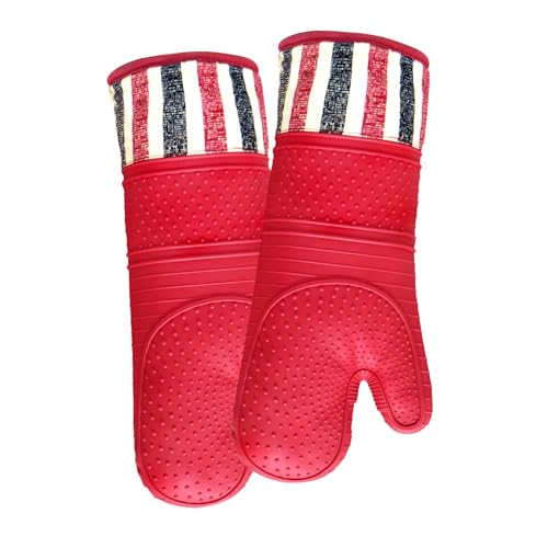 RED LMLDETA Heat Resistant 550 Degree Oven mitt, Silicone Oven Hot Mitts - 1 Pair, Extra Long Professional Baking Oven Gloves - Food Safe,Pot Holders Cooking,Grilling,Kitchen (red Mittens)