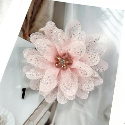 Image of Rhinestones Flower Fabric Big Brooches Lapel Pins for Women Elegant Organza Floral Brooch Pin for Dresses Suit Wedding Banquet Clothes Accessories Fashion Jewelry 130mm