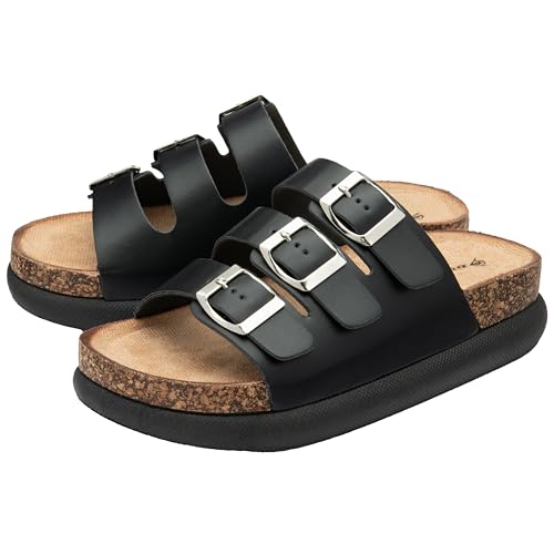 Image of DUNLOP Ladies Sandals Womens Platform Buckle Shoes - Black - UK 7