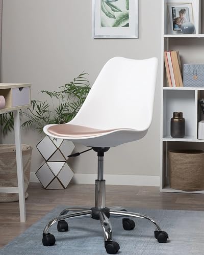 Image of Amazon Brand - Umi Faux Leather Height-Adjustable Modern Revolving Rotary Arm Office Study Desk Chair - Ideal for Spa, Bar, Home - White & Tan Color