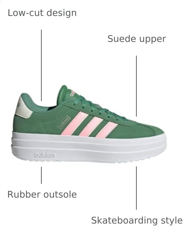 Image of adidas Womens Vl Court Bold Lace Up Sneakers Shoes Casual - Pink
