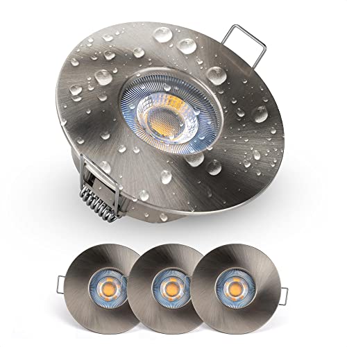 Emos Exklusiv LED Einbaustrahler Aussen IP44 Wasserdicht 5Watt 370Lumen | LED Strahler für Badezimmer Feuchtraum Warmweiß 3000K | 3er Pack Extra Flach Rund Einbaustrahler Silber