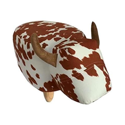 Brown and White Spotted Cow Faux Leatherette Footstool Pouffe Cover