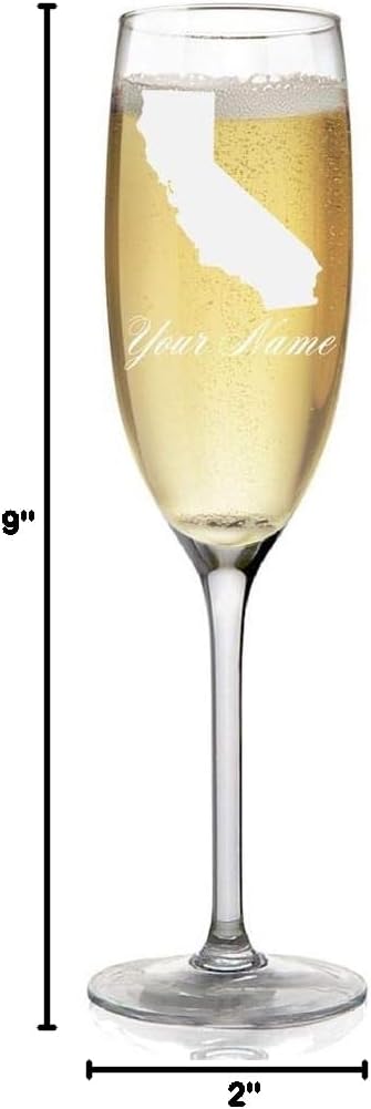 Champagne Glass, State of California, Personalized Engraving Included