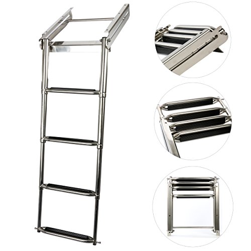 Amarine Made Stainless Steel 4-Step Telescoping Under Platform Slide Mount Boat Boarding Ladder-2560S4