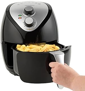Progress EK2818HPH Go Healthy Hot Air Fryer, Manual Oil-Free Fryer, Removable Non-Stick Cooking Plate, 30 Minute Timer and Adjustable Temperature Control, 3.2 Litre Capacity, Black/Silver, 1300W