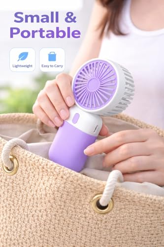 Image of Kabello Portable Hand Fan for Adults and Kids Rechargeable Handheld Fan with 3 Fan Speed Mini Fan for Travelling, Makeup and Office (Purple)