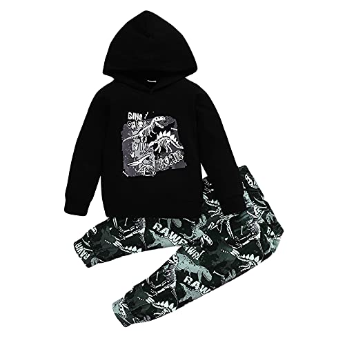 BemeyourBBs Ensemble de 2 vêtements d'automne pour garçon avec capuche et manches longues et pantalon à taille élastique, Noir , 3 ans Cover