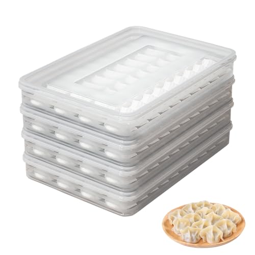 Jwthee 4PCS Food Storage Container, Stackable Dumpling Storage Box Airtight Cookie Storage Containers Transparent Food Containers with Lid for Kitchen and Fridge