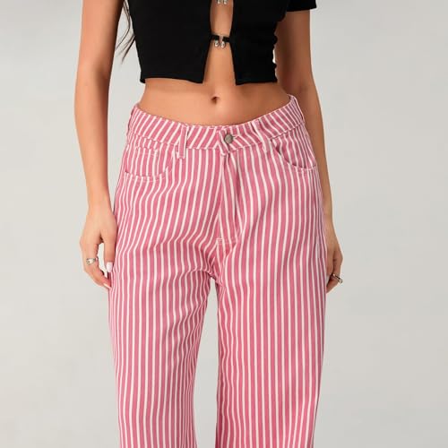 Y2k Striped Bell Bottom Jeans for Women Baggy High Waisted Wide Leg Boyfriend Jeans Teen Girls Cute Flare Denim Pants4