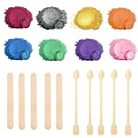 18PCS Mica Powder for Epoxy Resin, 8 Colours x 5g Pearlescent Resin Colour Pigment with Mixing Stick and Mini Double Headed Spoon for Soap Paint, Candle Color, Nail Polish, Bath Bombs