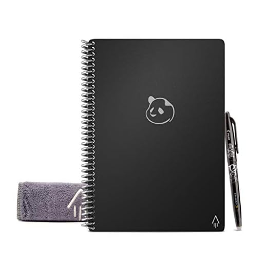 Rocketbook Panda Planner Reusable Smart Pages, Executive Size 6x8.8, Black - Daily, Weekly & Monthly Pages, App-Connected, Erasable, Ideal for Motivational Journaling, Goal Setting & Digital Organization