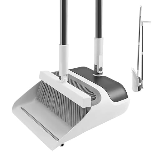 DAVAY Besen und Kehrschaufel, zusammenklappbar, mit langem Griff und um 180° drehbarem Kopf, zusammenklappbar, mit Kehrbürste, einfache Lagerung und effiziente Reinigung