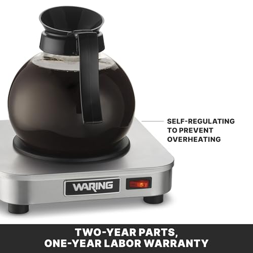 Image of Waring Commercial WCW10 Cafe Deco Single Coffee Carafe Warmer, 120V, 5-15 Phase Plug, Single Burner Silver