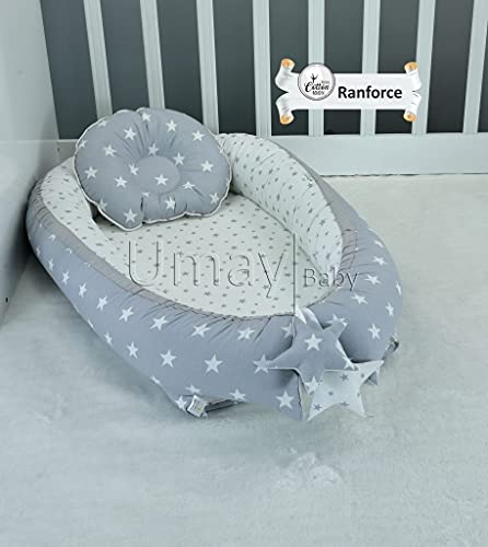 Baby Nest Pod Cocoon Inc. Removable 4cm Thickness Mattress and Flat Pillow (Grey Star)
