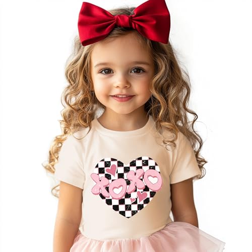 Image of Toddler Girl Valentine's Shirts Cute Love Tshirts Cotton Short Sleeve 2-10 Years