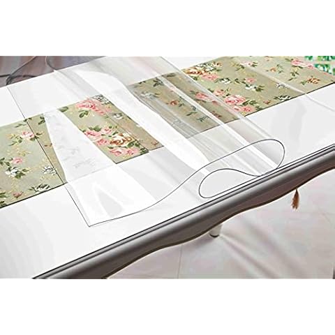 1.5mm Clear Plastic Table Cloth Cover Wipeable PVC Waterproof Table Protector (60x60 cm), Transparent Cover
