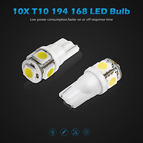 Partsam T10 194 LED Light Bulbs 168 175 2825 Replacement Lights for Car Interior Dome Map Door Courtesy Light Side Marker License Plate Lights White 2pack