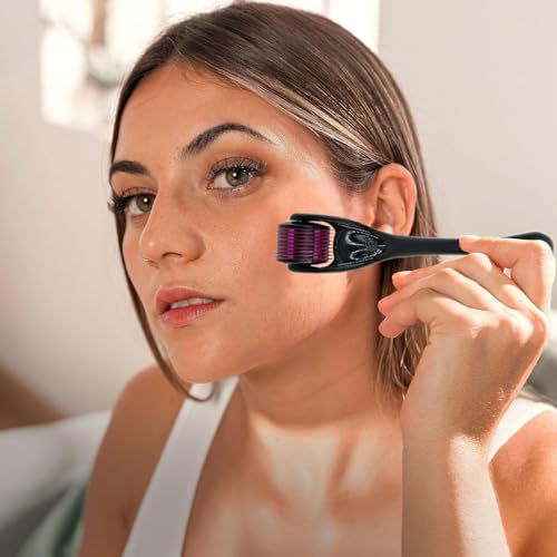 Image of Facial Massager Ice Roller Natural Himalayan With Hair scalp massager And Beard Regrowth 540 Micro 0.5mm Titanium Alloy Needles Roller Reduces Hair Fall Stimulates Hair Follicles Combo Pack