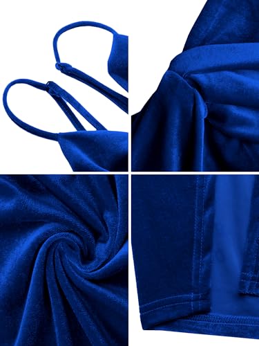 Image of Missufe Women's Sleeveless Spaghetti Strap Wrap V Neck Bodycon Ruched Slit Midi Party Cocktail Velvet Dress