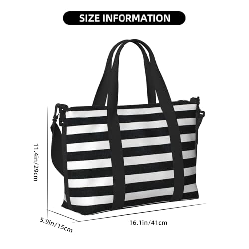 Laptop Tote Bag for Women Work - Black And White Stripes Gym Bag for Women Men, Personal Item Crossbody Travel Bags Carry On, Overnight Weekender Bags for Women Travel2