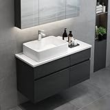 Weibath 31'' Bathroom Vanity Floating Bathroom Sink Cabinet with Ceramic Vessel Sink Black & White Wall Mounted Floating Vanity