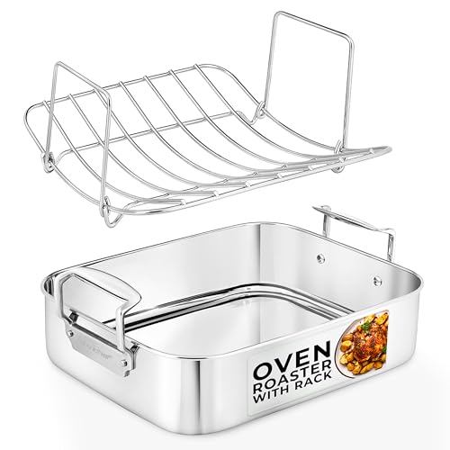 NutriChef Roasting Pan with Rack – Oven Safe Roaster w/Removable Polished Rack,Durable Warp-Resistant Bakeware, Wide Handles, Dishwasher Safe, PFOA-Free, Ideal for Turkey, Chicken, Meat & Vegetables by NutriChef - Used condition - US$22.29