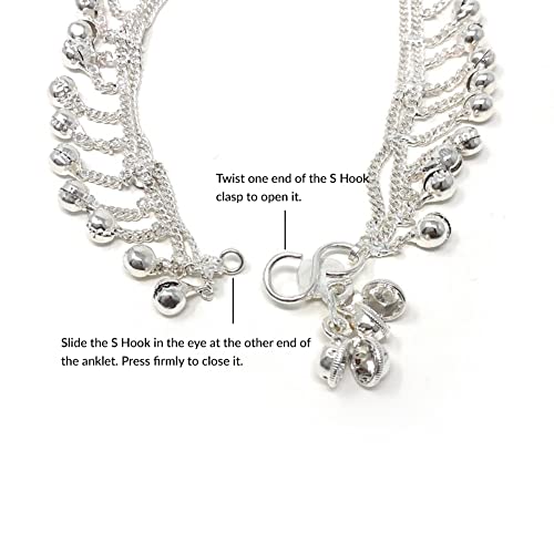 Duel On Jewel Indian Ethnic Silver Tone Payal Anklet Pair For Women With Loud Bells #TOP2