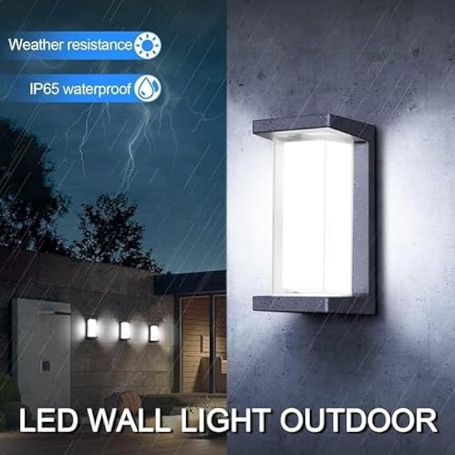 Juyace 18w Outdoor Porch Lights Exterior Lighting Fixtures Wall Mount Rectangular Modern Patio Sconces 1800Lm 6000k Aluminum Black IP65 for Garage House Front Door Entryway (2 Pack)